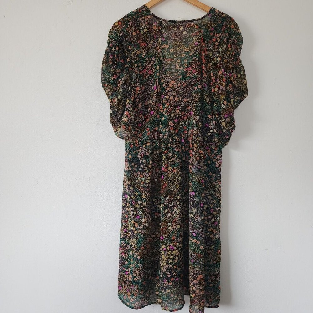 Akimi Kin Anthropologie Sheer Floral Dress NWT Large Black - Picture 3 of 8